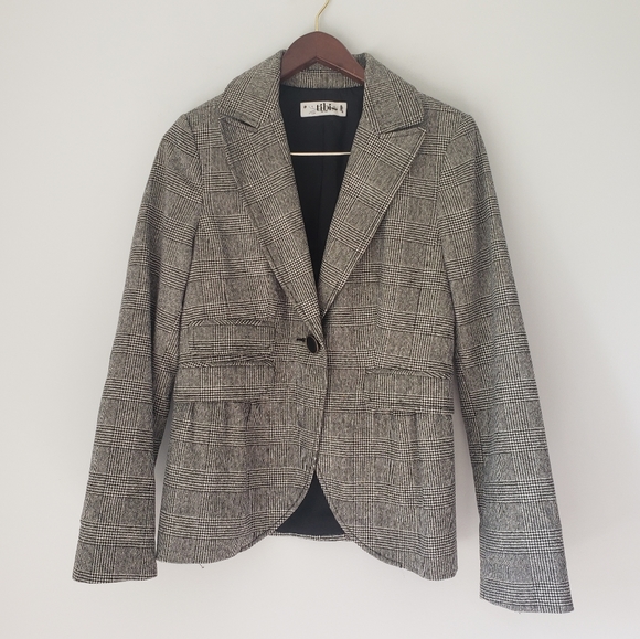 Tibi Houndstooth Check Plaid Elbow Patch Single Button Blazer Jacket - Picture 5 of 9